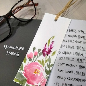 Set of 2- Original hand painted watercolor pink  floral  bookmark , handmade, unique gift for a book lover, gift for girl