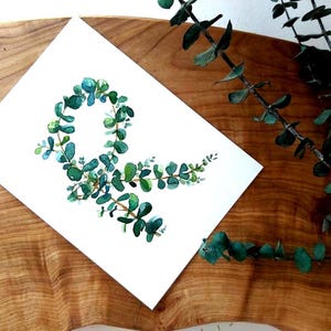 Feuilles originales peintes à la main, lettres d'eucalyptus, Noël, cadeau d'anniversaire 5 "x 7"