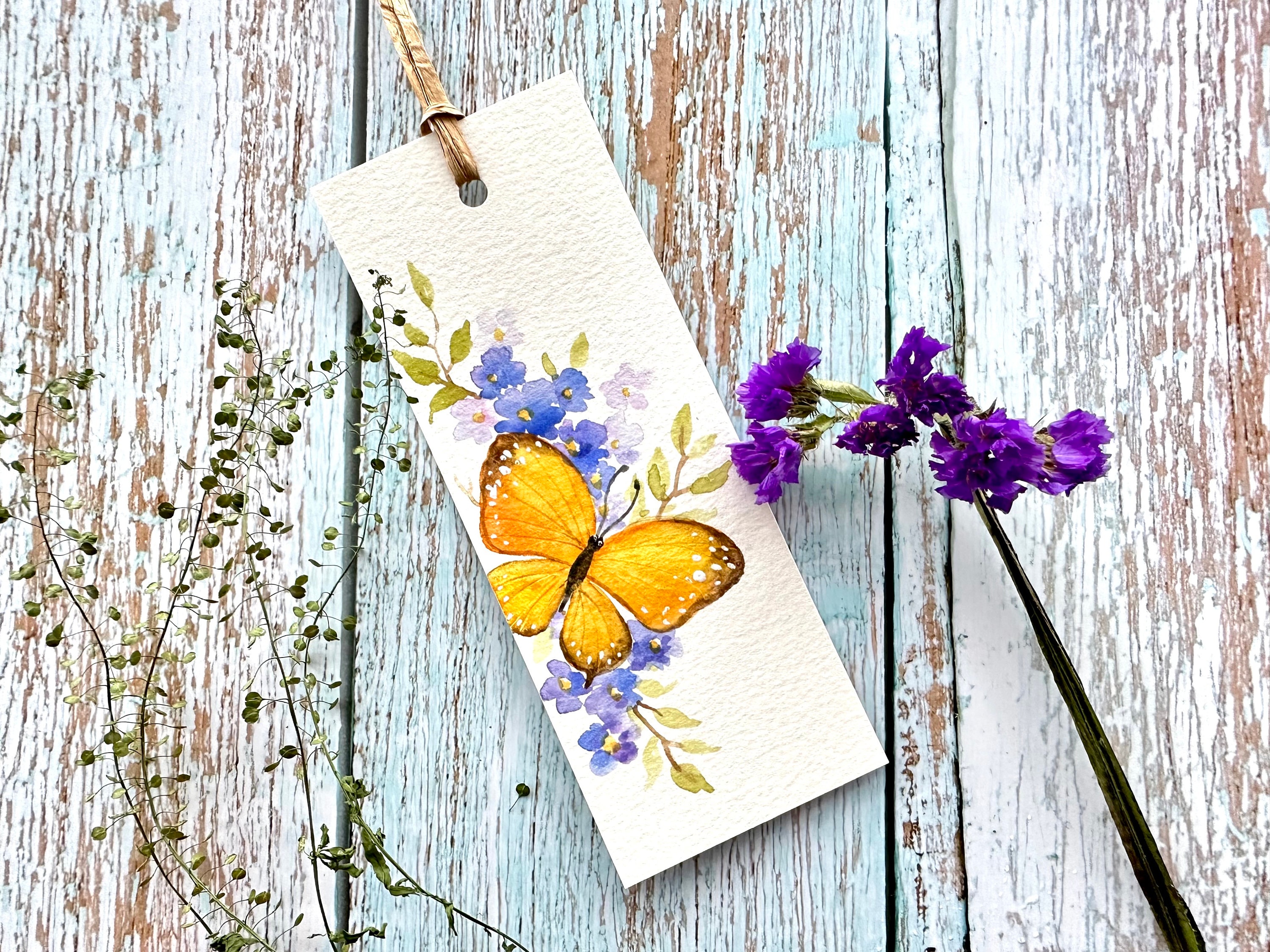 Set of 2- Original Hand Painted Watercolor Yellow Butterfly Bookmark ...