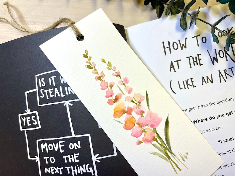 Set of 2- Original Hand Painted Watercolor Floral Bookmark, Pink ...