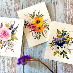 Set of 6 - Gift Pack- Original Hand Painted Watercolor Floral, Thank ...