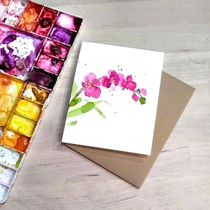Set di 3_Originali orchidee dipinte a mano con acquerelli, biglietti di auguri vuoti, auguri di pronta guarigione, biglietti di compleanno, biglietti di ringraziamento per matrimonio, set regalo 4,25"x5,5"