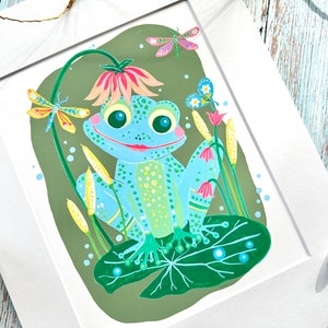 Art print, nursery wall art, frog art, Prince Charming, birthday gift for toddler, modern folk art, animal print, nursery decor, baby boy