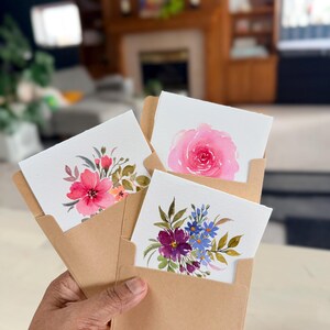 6er-Set, Original handgemalte Aquarellblumen, leere Mini-Grußkarten, Dankeschön-Notizen, Beileid, Geschenknotizen