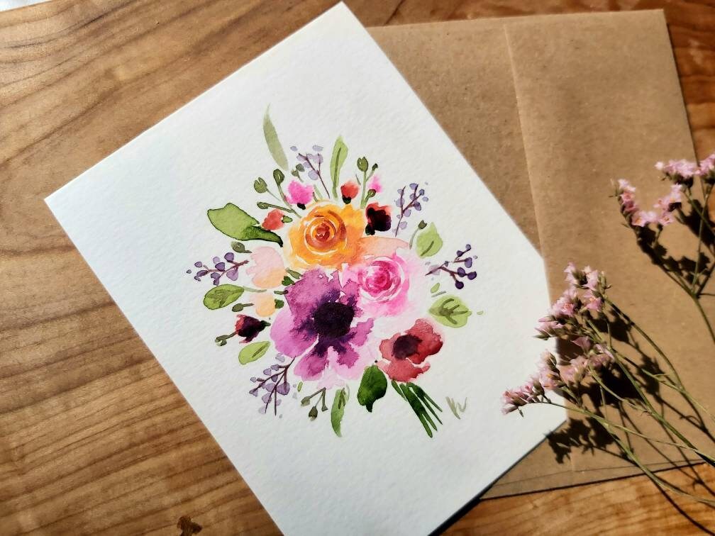 Original Hand Painted Watercolor Pink Red Anniversary | Etsy