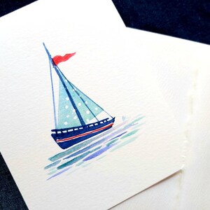 Bateau à voile aquarelle original peint à la main, salutation vierge, anniversaire des garçons, nautique, anniversaire de l’enfant, cartes de garçon nouveau-né, 4.25 « x5.5 »