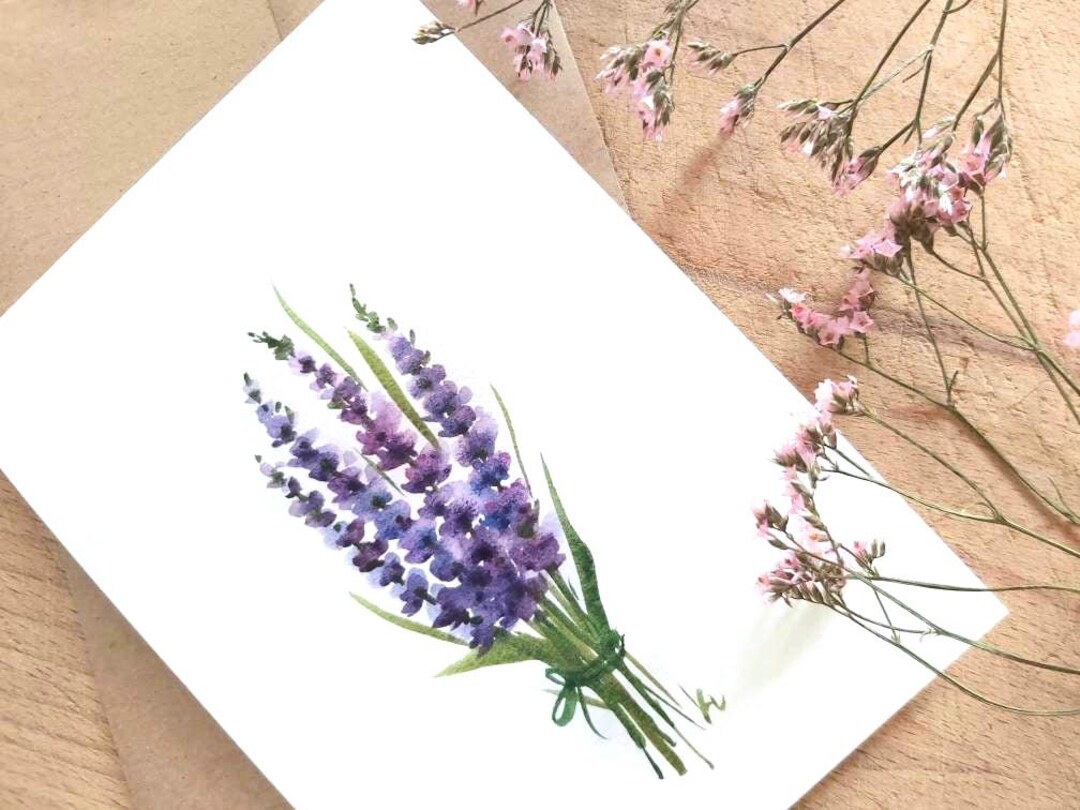 Original Hand Painted Watercolor Lavender Bunch Blank Card 5"x7" - Etsy
