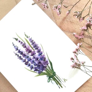 Originele handgeschilderde aquarel lavendel bos blanco kaart 5 x 7 inch