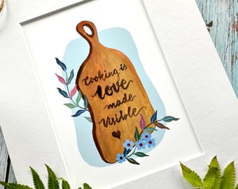 Art print, wall art, cooking is love made visible, kitchen art, mint green, gift for chef, housewarming gift