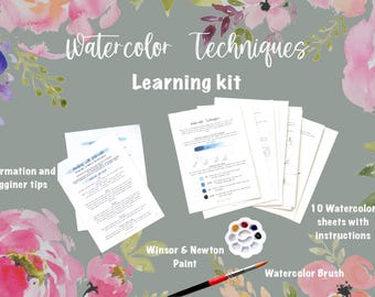 Watercolor Techniques-learning kit, watercolour painting kit, DIY painting, watercolor kit, all supplies and instructions included