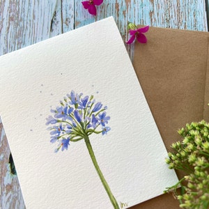 3er Set Original handgemaltes Aquarell, Agapanthus Blume, Blumen Grußkarte 4,25 "x 5,5"
