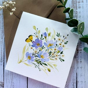 Original Hand painted, watercolor, floral, birthday, sympathy, Thank you, Mother’s Day blank greeting  card 5.75"x5.75"