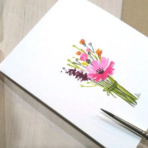 Set van 3, originele handgeschilderde aquarel bloemen, kosmos, bos wilde bloemen, blanco groet, bedankt, medeleven, verjaardagskaarten 4,25 "x 5,5"