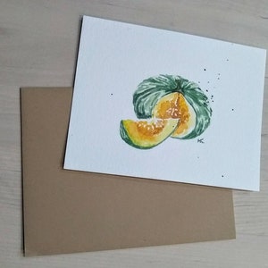Original peint à la main Aquarelle citrouille, art de cuisine, salutation vierge, Thanksgiving, Carte de remerciement 4.25 « x5.5 »