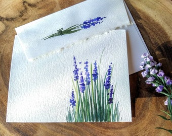 set of 3, Original hand painted watercolor floral, birthday, mother's day, Blank greeting card, thank you card, sympathy Lavender 4.25"x5.5"