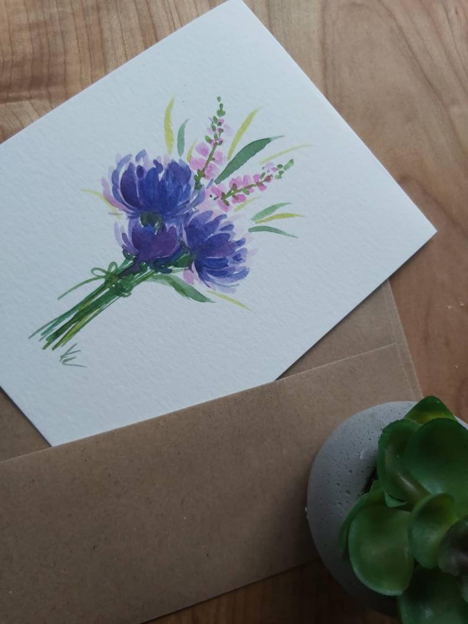Original Hand Painted Watercolor Floral, Birthday, Blank Greeting Cards ...