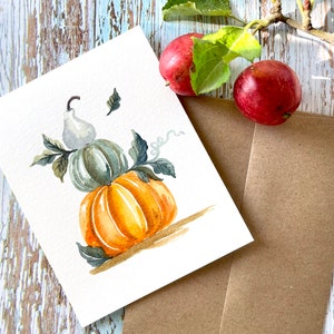 Originele handgeschilderde aquarel, herfst, pompoenstapel, halloweenkunst, Thanksgiving, pompoen, halloween, lege wenskaart 4,25 "x 5,5"