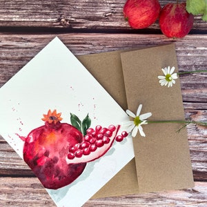 Original peint à la main Aquarelle Grenade, fruit, art de cuisine, salutation vierge, Remerciements, Carte de remerciement 4.5 « x5.5 »