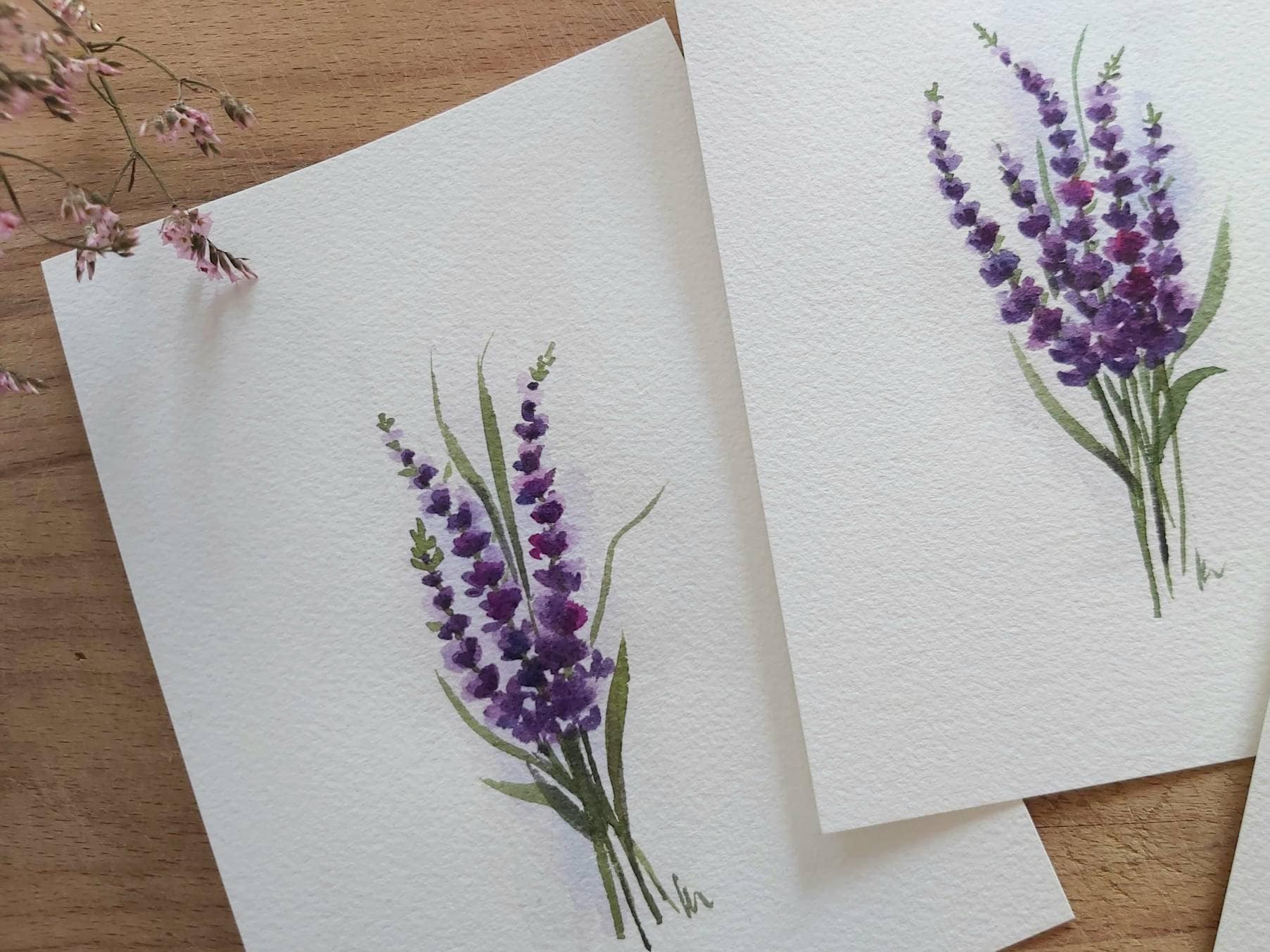 Set of 3, 5"x7" Original Hand Painted Watercolor Illustration, Lavender ...