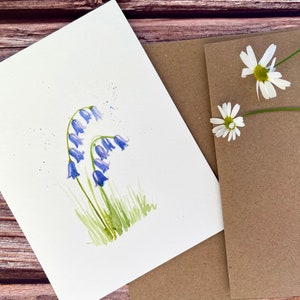 Set van 3, Originele handgeschilderde aquarel Bluebells, Floral, Blank groet, Beterschap, Verjaardag, Sympathie, Dank u kaarten 4.25 "x5.5"