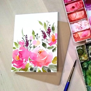 Set of 3_Original, hand painted watercolor Floral, Blank greeting, Get well soon, Birthday, Bridal shower, Thank you, cards 4.25"x5.5"