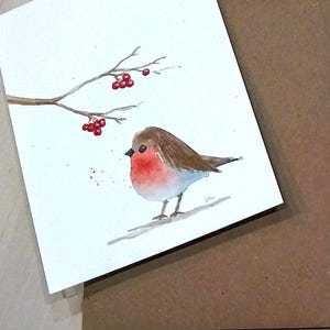 Set von 3, Original handgemalte Aquarell, Vögel, Rotkehlchen, Weihnachten, frohe Feiertage, Blanko-Grußkarten 10,5 "x 14,5"