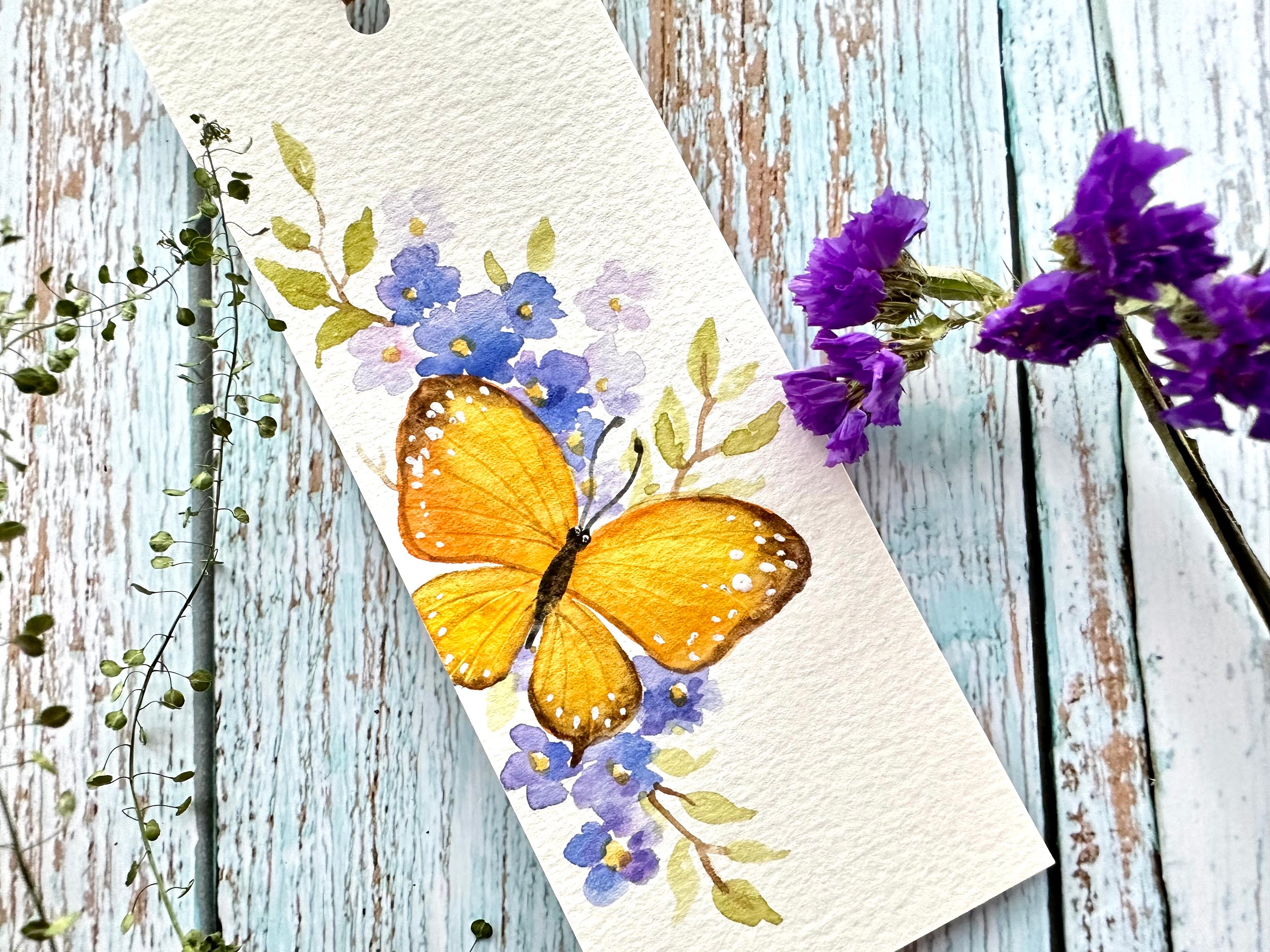 Set of 2- Original Hand Painted Watercolor Yellow Butterfly Bookmark ...