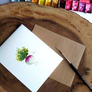 Aquarelle originale peinte à la main de légume-racine, navet, art de la cuisine, voeux vierge, remerciement, merci, carte 4,25 "x 5,5"