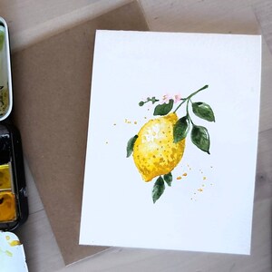 Aquarelle originale peinte à la main de citron, de fruits, d'illustration de nourriture, d'art de cuisine, de voeux vierges, de remerciement, de carte de remerciement 4,25 x 5,5 pouces