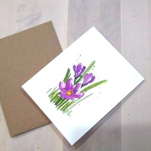 3er Set_Original handgemalte Aquarell Blumen, Krokus, Frühling, Blanko Gruß, Gute Besserung, Geburtstag, Dankeschön Karten 10x14cm