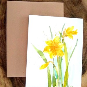 Lot de 3 aquarelles originales peintes à la main, jonquilles jaunes, floral, anniversaire, merci, voeux vierges, carte de Pâques 4,25 x 5,5 pouces