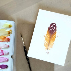 Original pintado a mano, acuarela, pluma, cumpleaños, gracias, simpatía, tarjeta de felicitación en blanco 4.25"x5.5"