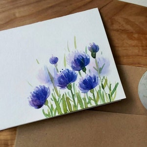 Original hand painted watercolor floral, birthday, Blank greeting cards, purple Lavender 4.25"x5.5"