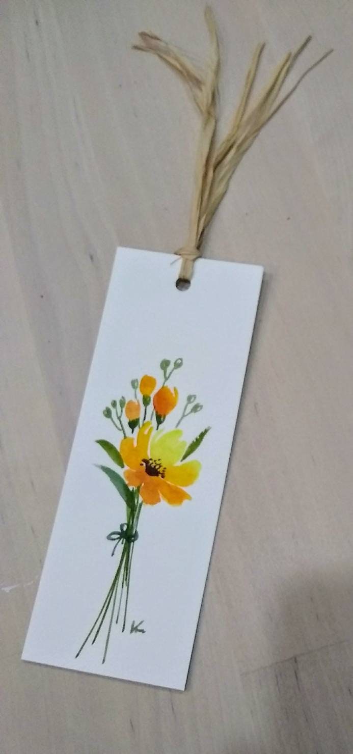 Set of 2 Original hand painted watercolor floral yellow | Etsy