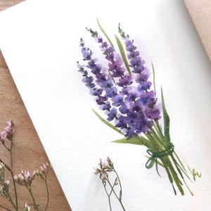 Original Hand Painted Watercolor Lavender Bunch Blank Card 5"x7" - Etsy