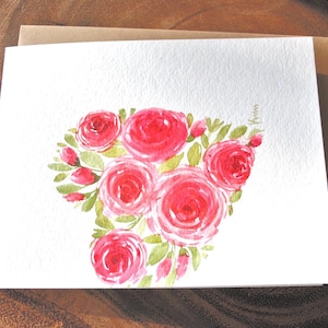 Original handgemaltes Aquarell / Rote Rosen, Herz, Valentinstag, Karte 11x14cm