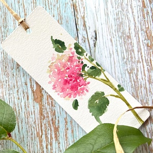 2er Set- Original handgemaltes Aquarell floral, rosa Hortensien Lesezeichen, handgefertigt, einzigartiges Geschenk für einen Buchliebhaber, Geschenk für Mädchen