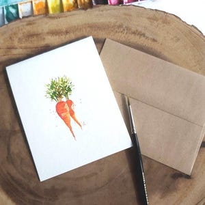 Légume-racine aquarelle peint à la main, carottes, art de la cuisine, voeux vierges, remerciements, merci, carte 4,25 "x 5,5"