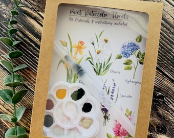 Watercolor Floral Painting Kit for Beginners, gift pack, All Supplies Included