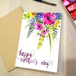 5 x 7 po. Aquarelle originale peinte à la main, floral, amour de maman, carte de fête des mères