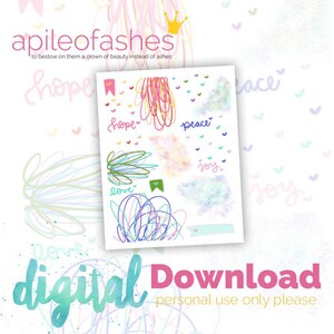 HPJL Doodles デジタルダウンロード 印刷可能な聖書ジャーナル、余白ステッカー、ブックマーク、印刷可能なステッカー
