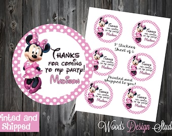 Printed and shipped set of 24 Pink and gold Mouse stickers Personalized