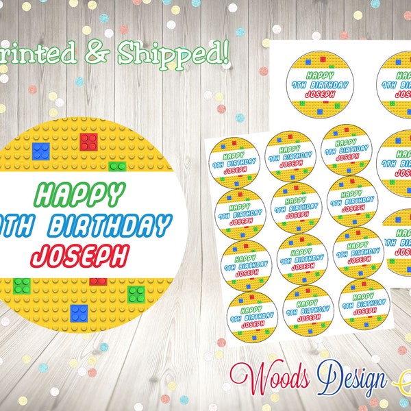 Building Bricks Blocks // Personalized // Printed & Shipped // Thank You Birthday Stickers // Choice of Size // Round Favor Label