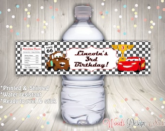 Cars // Custom Water Bottle Labels // Bottle Wraps // Water Resistant // Personalized // Printed & Shipped