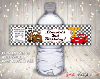 Cars // Custom Water Bottle Labels // Bottle Wraps // Water Resistant // Personalized // Printed & Shipped