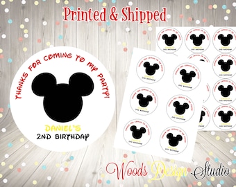 Mickey Mouse // Personalized // Printed & Shipped // Thank You Birthday Stickers // Choice of Size // Round Favor Label