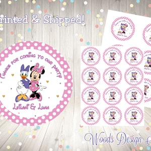 Minnie Daisy Stickers, Personalized, Printed & Shipped, Thank You Birthday Labels, Choice of Size, Round Party Favor Label, Fast Shipping