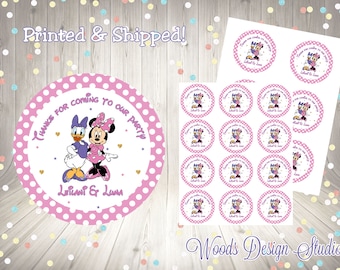 Minnie Daisy Stickers, Personalized, Printed & Shipped, Thank You Birthday Labels, Choice of Size, Round Party Favor Label, Fast Shipping