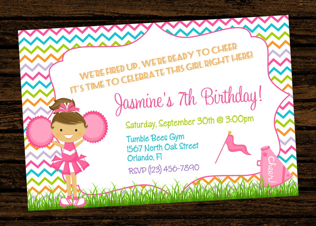 Custom Cheer Cheerleading Party Birthday Invitations Diy Etsy