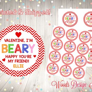 Valentine Stickers // Beary Happy Friend // Gummy Bear // Classroom Favor Stickers // Choice of Size // Personalized // Printed Shipped